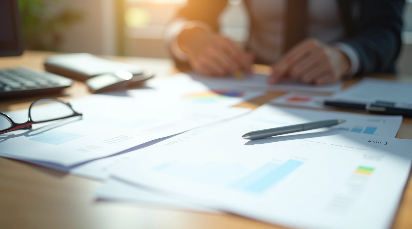 Bank statements and financial documents organized on desk