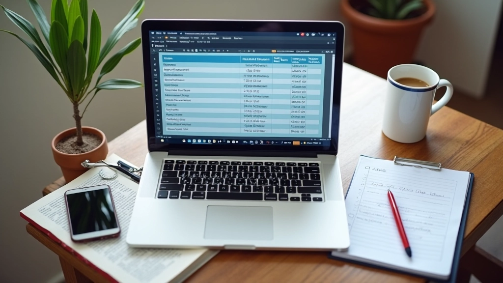 Comparison chart showing three different bank fee structures displayed on laptop screen with note-taking materials
