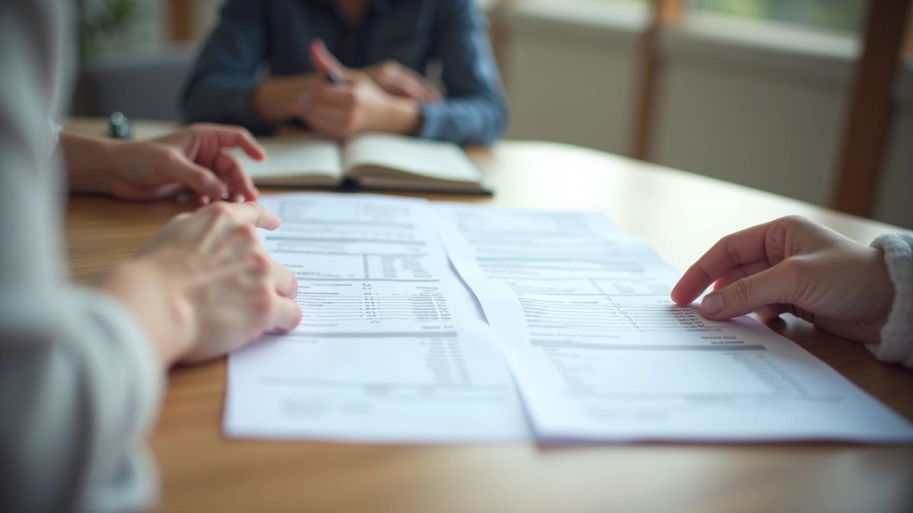 Person comparing two different bank account statements side by side on a table with notes